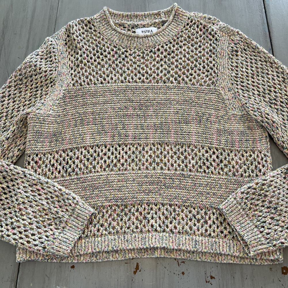 Pistola Confetti Mesh Crochet Multicolor Crew Neck Sweater Small NEW